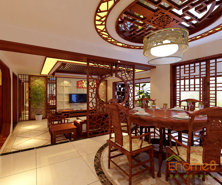 凤岭一号145平米四房两厅中国风红木餐厅装修效果图2