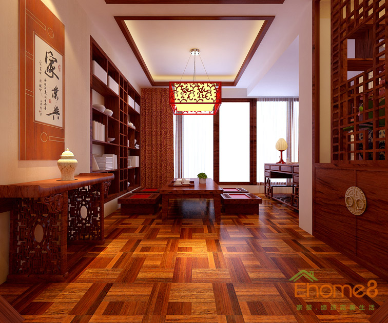 凤岭一号145平米四房两厅中国风红木过道装修效果图.jpg