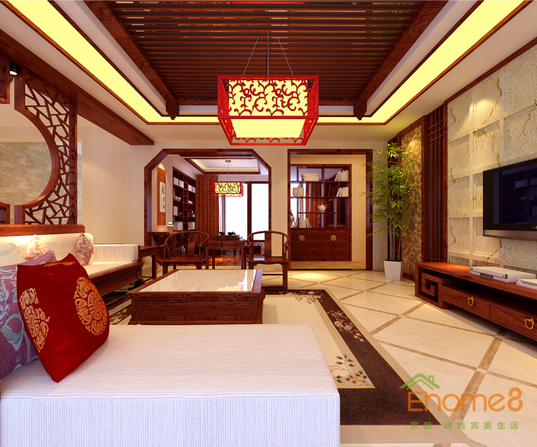 凤岭一号145平米四房两厅中国风红木客厅装修效果图2