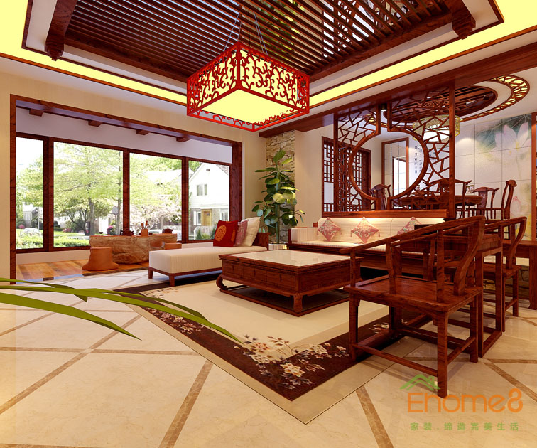 凤岭一号145平米四房两厅中国风红木客厅装修效果图22