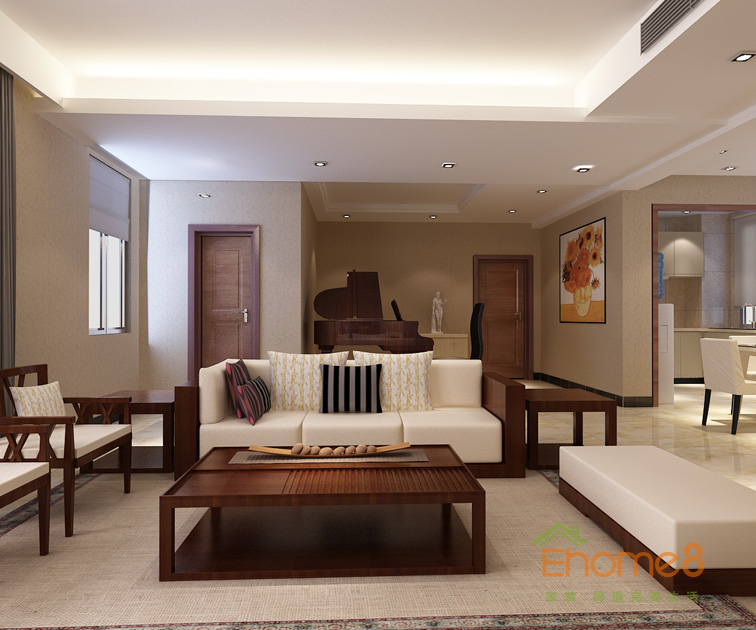 两房一厅77平米现代简约风格客厅沙发装修效果图1