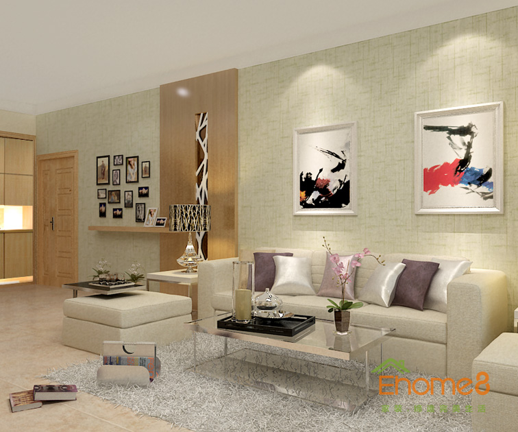 87㎡三房一厅现代简约风格客厅沙发背景墙装修效果图1