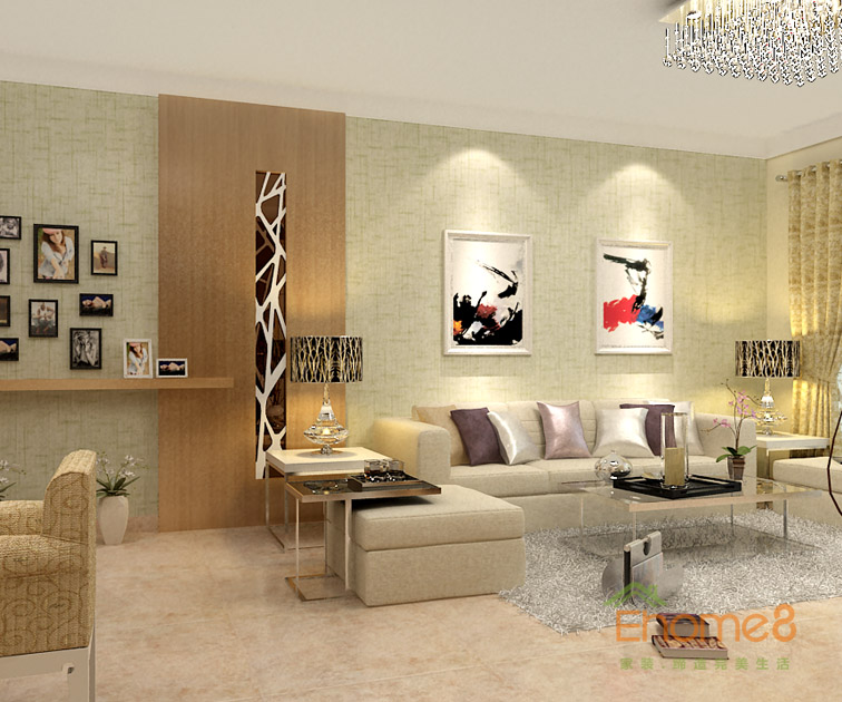 87㎡三房一厅现代简约风格客厅沙发背景墙装修效果图12