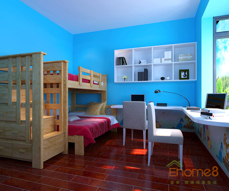 66㎡两房一厅中式原木风格儿童房装修效果图.jpg
