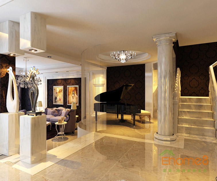 186㎡跃层欧式风格客厅钢琴装修效果图