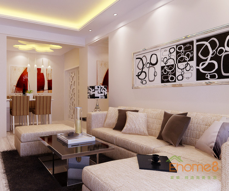 41㎡小户型美式风格客厅沙发背景墙装修效果图