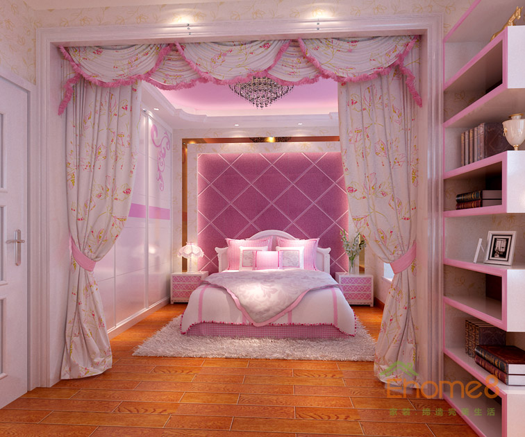 108㎡三房一厅美式风格粉色女儿房装修效果图.jpg