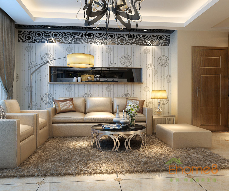 108㎡三房一厅美式风格客厅沙发墙装修效果图.jpg
