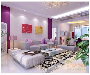 紫色美式风格客厅装修效果图